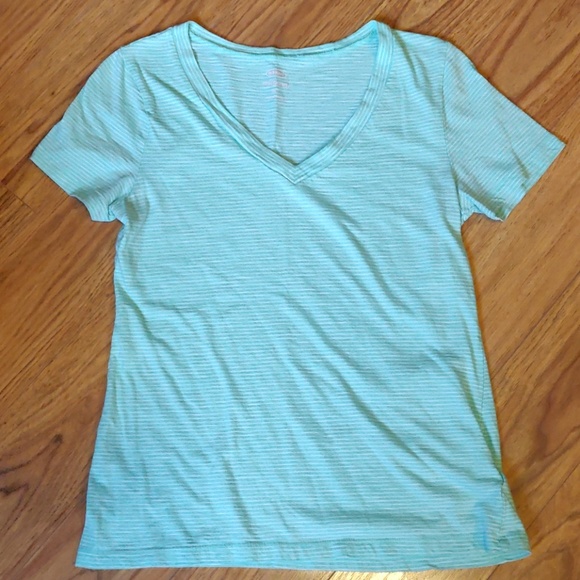 Old Navy Tops - GUC Mint and white striped Old Navy vneck tshirt